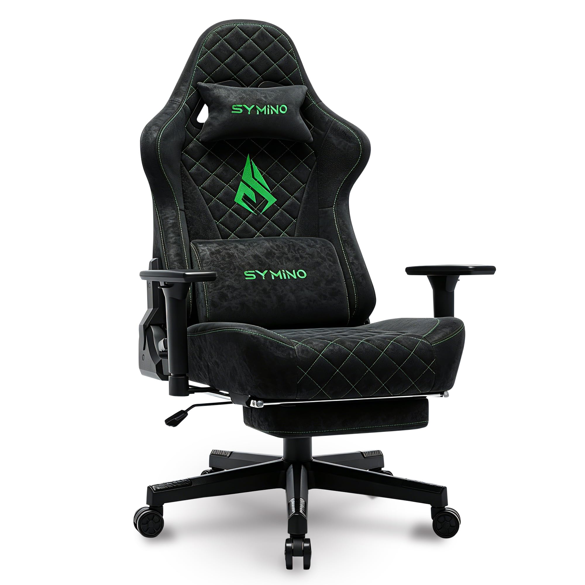 Symino Sedia Gaming con Poggiapiedi, Braccioli 3D Regolabili, Schienale Alto Ergonomico Reclinabile 90-150°, Pelle PU Trapuntata a Rombo, Cuscino Lombare & Poggiatesta, Portata 200 kg