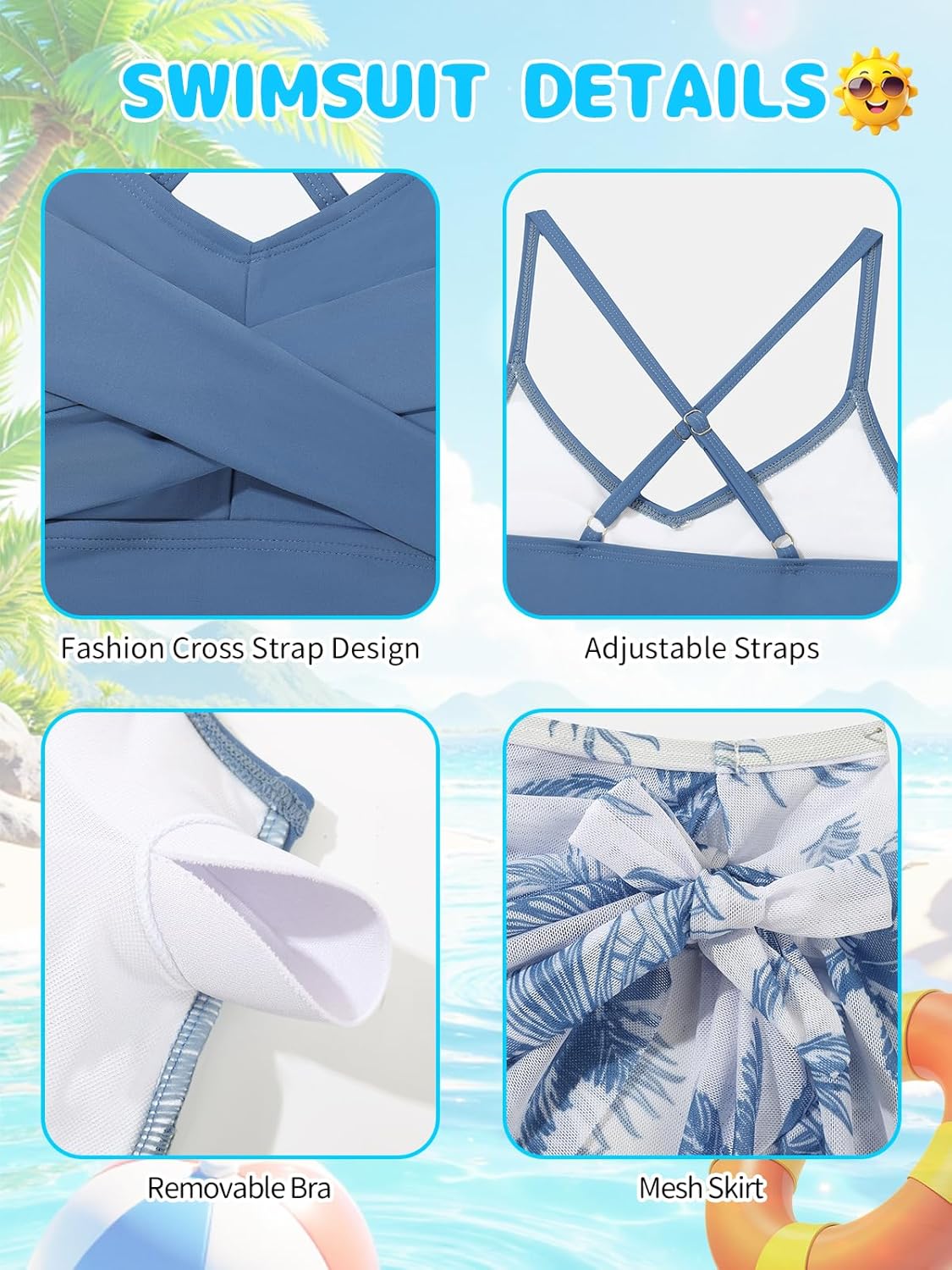 9-16Y Girls One Piece Swimsuit with Cover Up Spaghetti Strap Cutout Ruched Bathing Suit Criss Cross Straps Swimwear