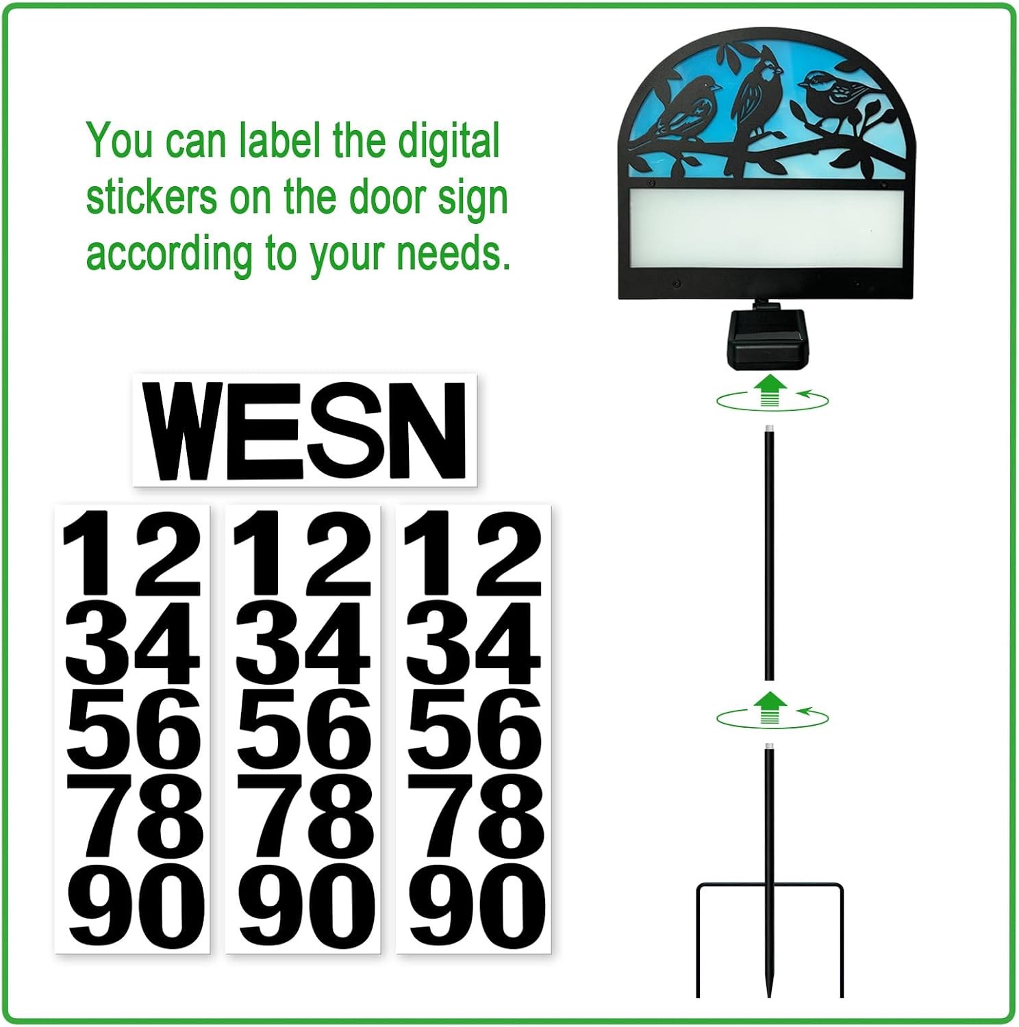 Solar Address Signs for Houses,YY Gardenia House Numbers for Outside,Metal Birds Decor for Outside,Yard Sign Stake