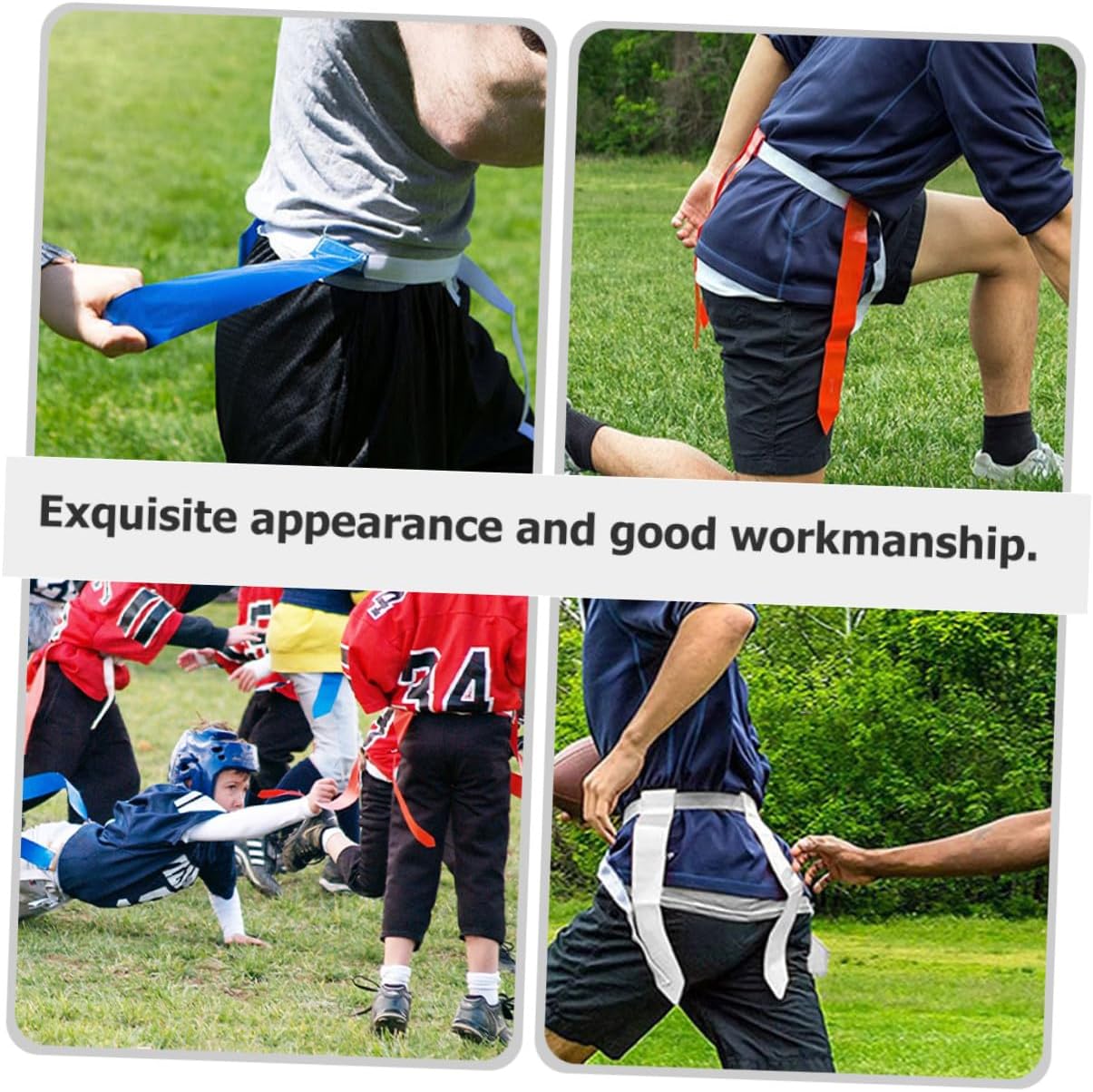 TOYANDONA Flag Football Belt Set Adjustable Waist Flags 10 White Belts 4 Marker Cones Black Drawstring Bag for Youth Team Sports Training and Games