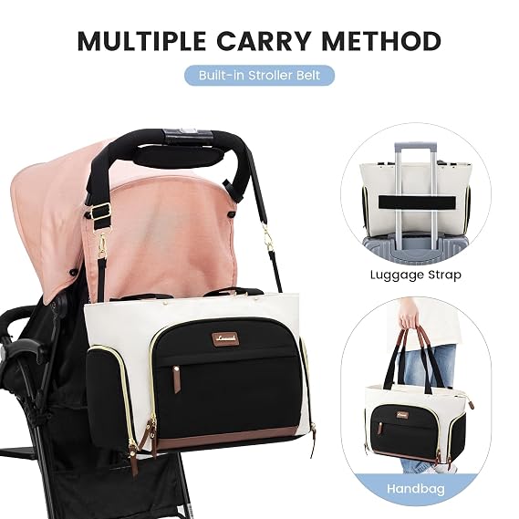 LOVEVOOK Breast Pump Bag & Diaper Tote - 3Pc Set for Breastfeeding Moms - Laptop Pocket, Cooler & Changing Pad - Fits Most Pumps