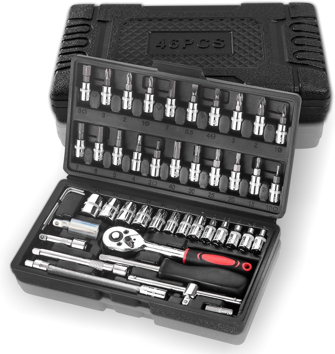 VINATOSLA Heavy Duty 1/4" Combinational Ratchet Socket Wrench Spanner 46 Pieces Chrome Vanadium Hand Tool Kit Set For Repairing Work, DIY, Auto Repairs Car & Bike