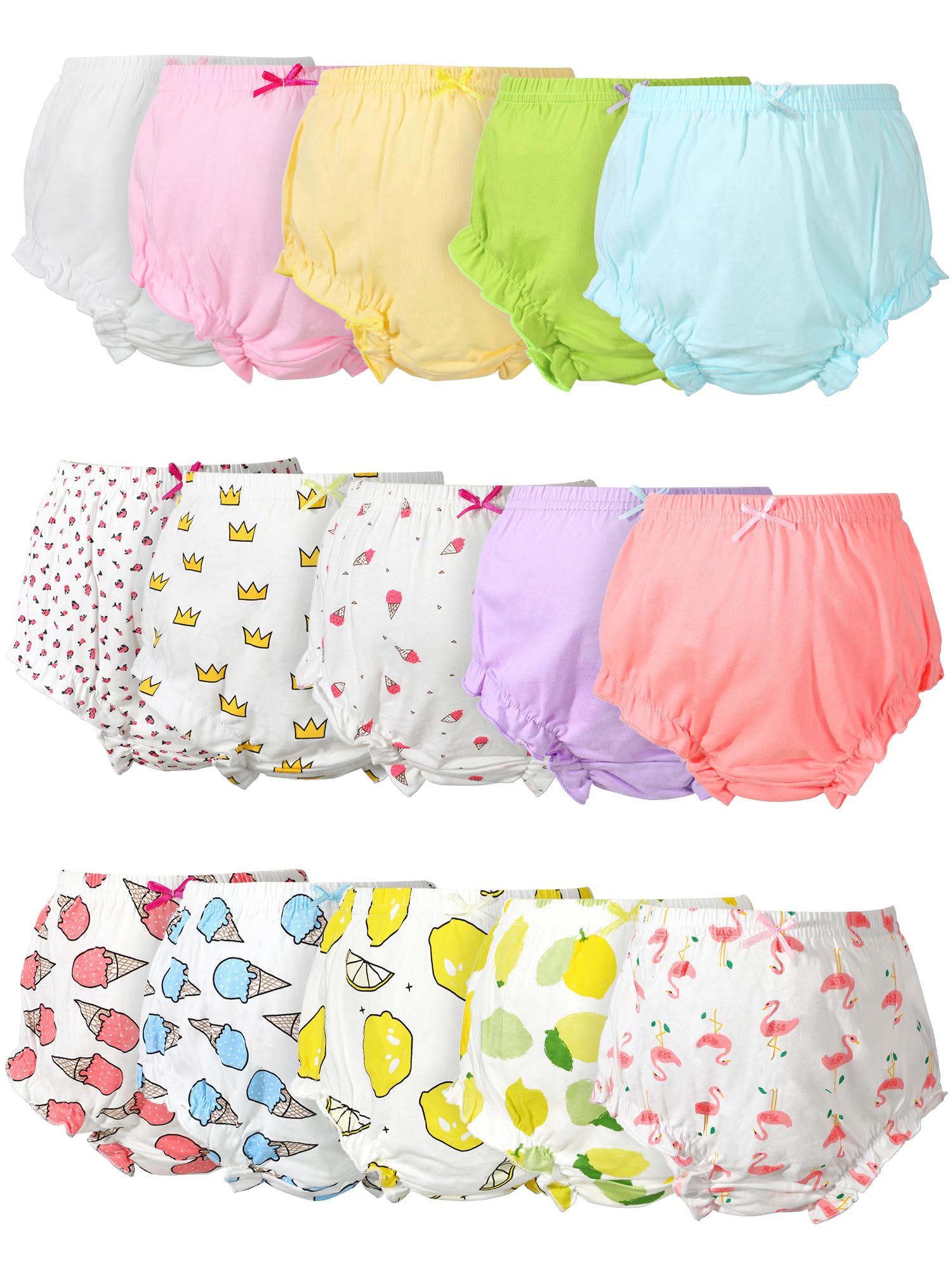 Mixweer 15 Pcs Diaper Covers for Baby Newborn Bloomers Ruffle Shorts Toddler Summer Assorted Panties Shorts Set for Boys Girls (Fresh, For 18-24 Months)