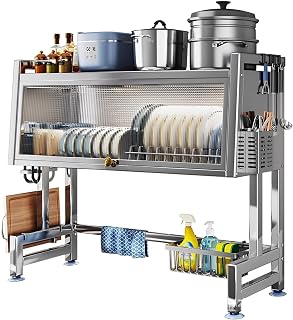2 Tier Stainless Steel Over Sink Dish Drying Rack with Cover for Kitchen Countertops Space Saving Storage Solution 95cm 95cm 95in
