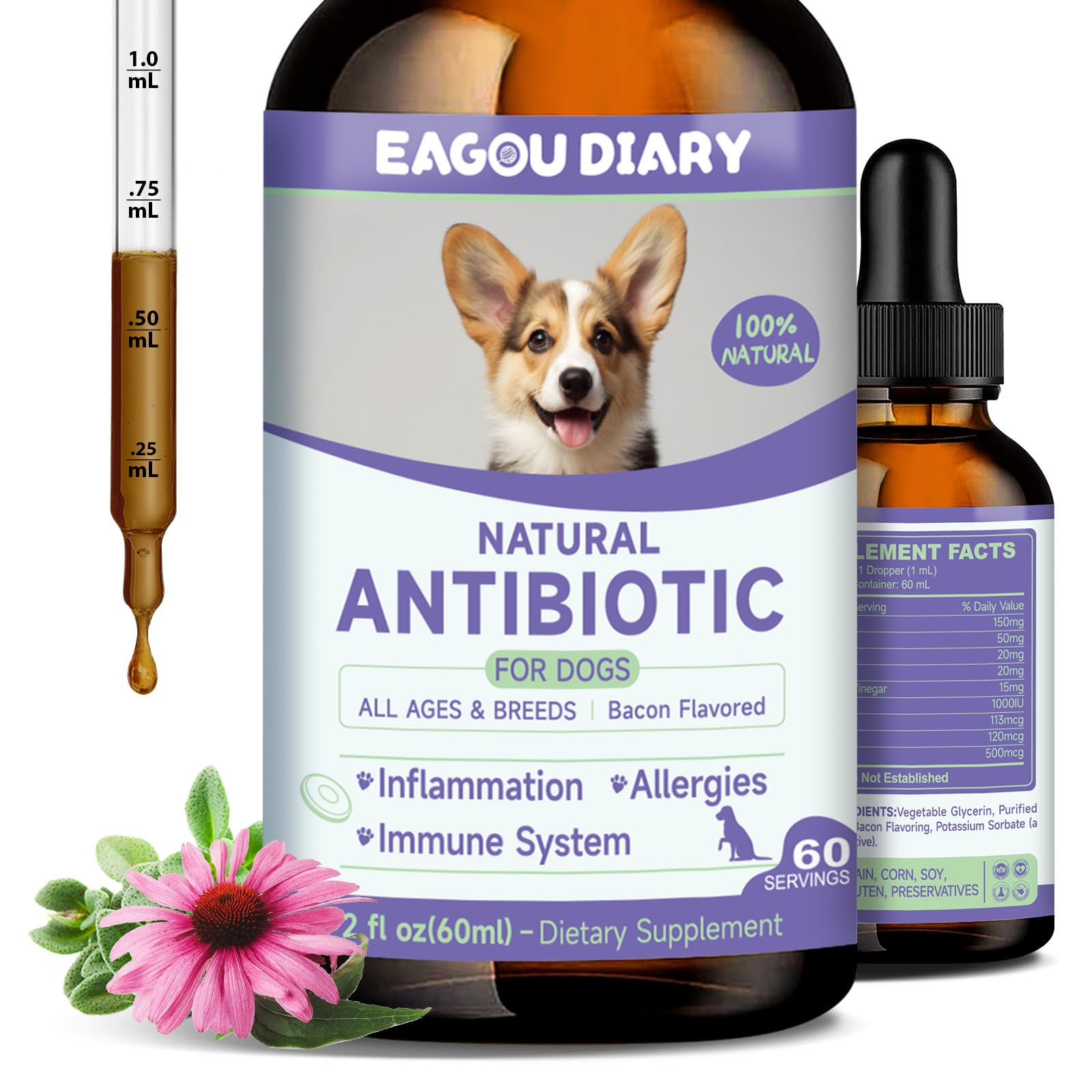 Antibióticos para Perros - Gotas de Antibióticos Naturales para Perros, Alivio Alergias, Alivio Picazón Piel, Refuerzo Sistema Inmunológico en Mascotas, Suplementos Hierbas Infección Mascotas