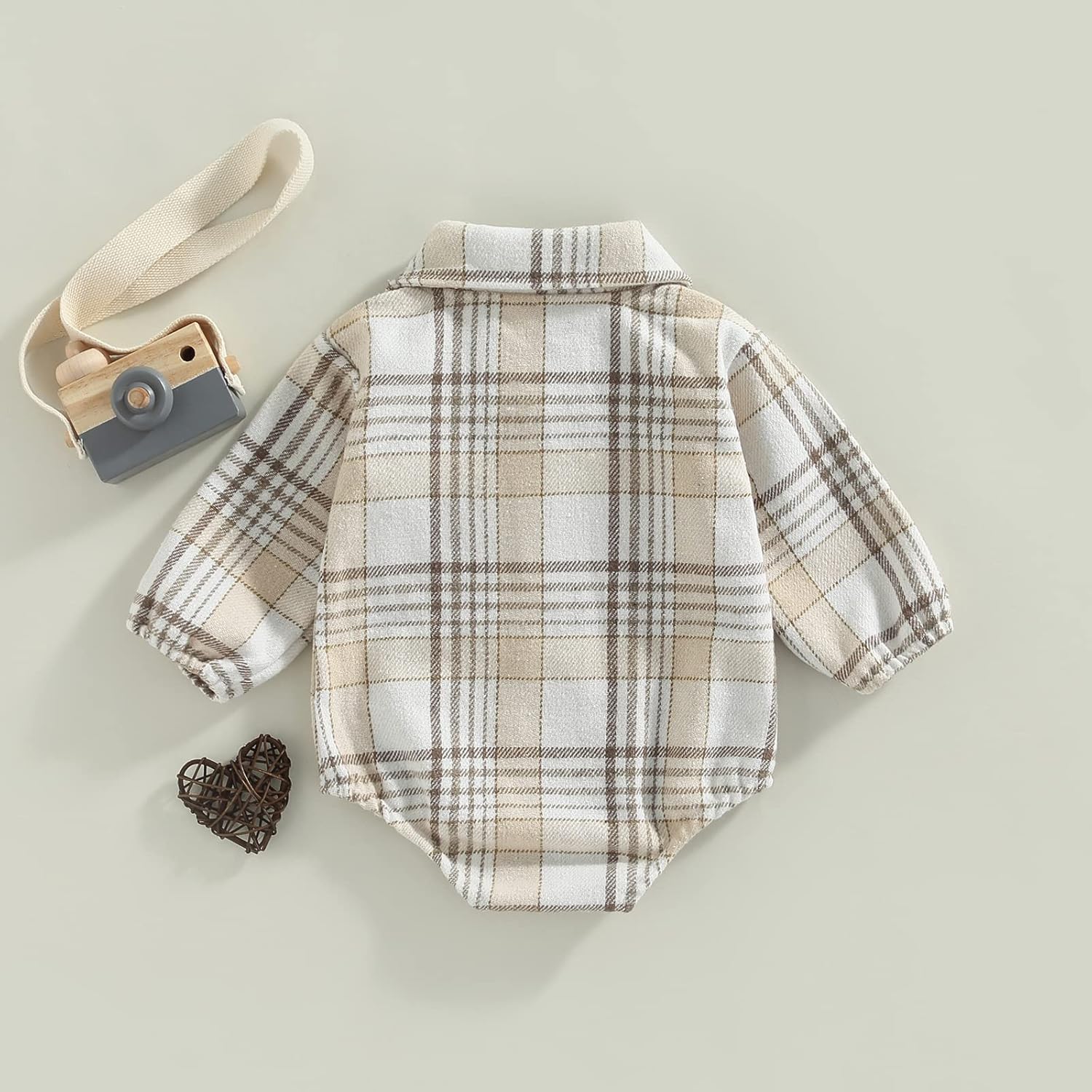Baby Boy Plaid Shirt Romper Flannel Long Sleeve Oversized Tops Infant Button Down Fall Clothes - Image 2