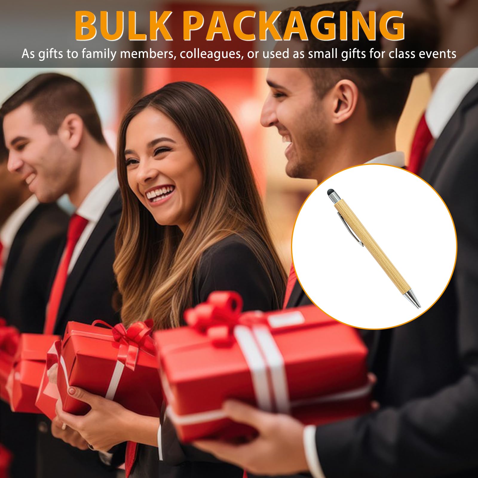 250 Pack Bamboo Pens Bulk with Touch Stylus Tip Wooden Bamboo Pens Engraving Wooden Ballpoint Pen Customizable Gift — view 3