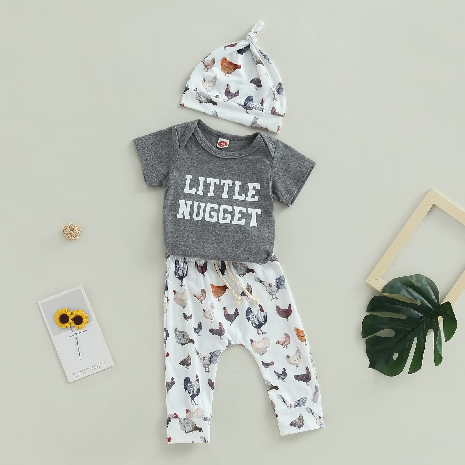 Baby Layette Set Infant Boy Farm Animals Bodysuit Clothes Letter Romper+Pants Newborn Coming Home Outfit with Hat (A Grey, 0-3 Months)