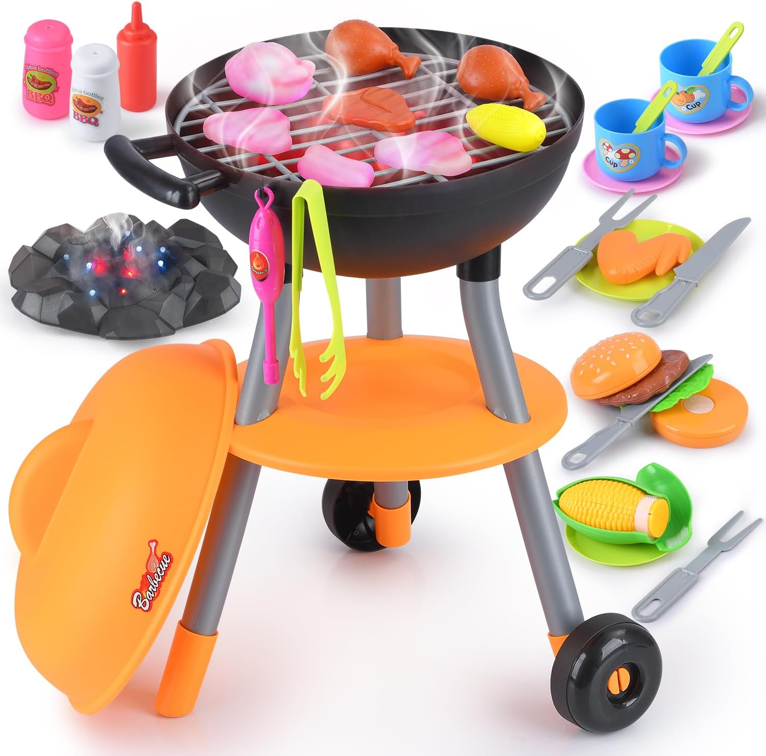 Kids Toy BBQ Grill Playsets, Play Kitchen Barbecue Grill