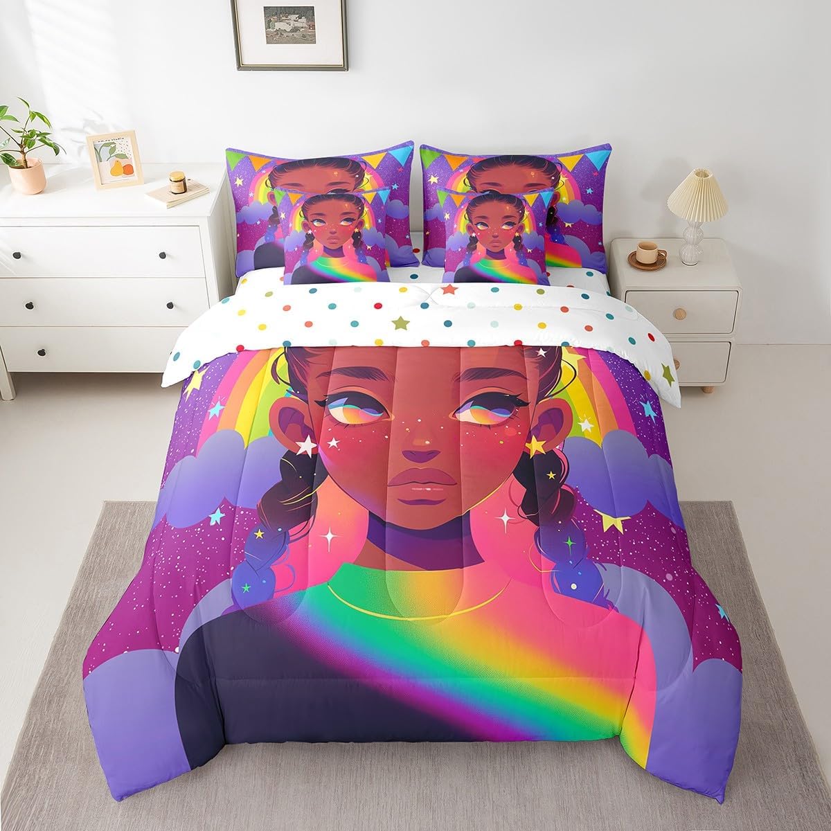 Erosebridal Butterfly 7 Pcs Comforter Set King Romantic Roses Bedding for Woman Rose Flowers Sheet Set Bed in A Bag Boho Butterflies Floral Bedroom Decor Purple Bed Set