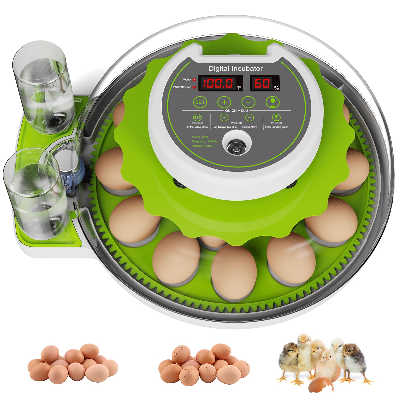 Photo 1 of 18-Egg Incubator with Automatic Egg Turning & Humidity Control, HD Panoramic View, Built-in Candler for Hatching Chicken, Duck, Quail Eggs Farms, Science Labs, Classroom, Home Use