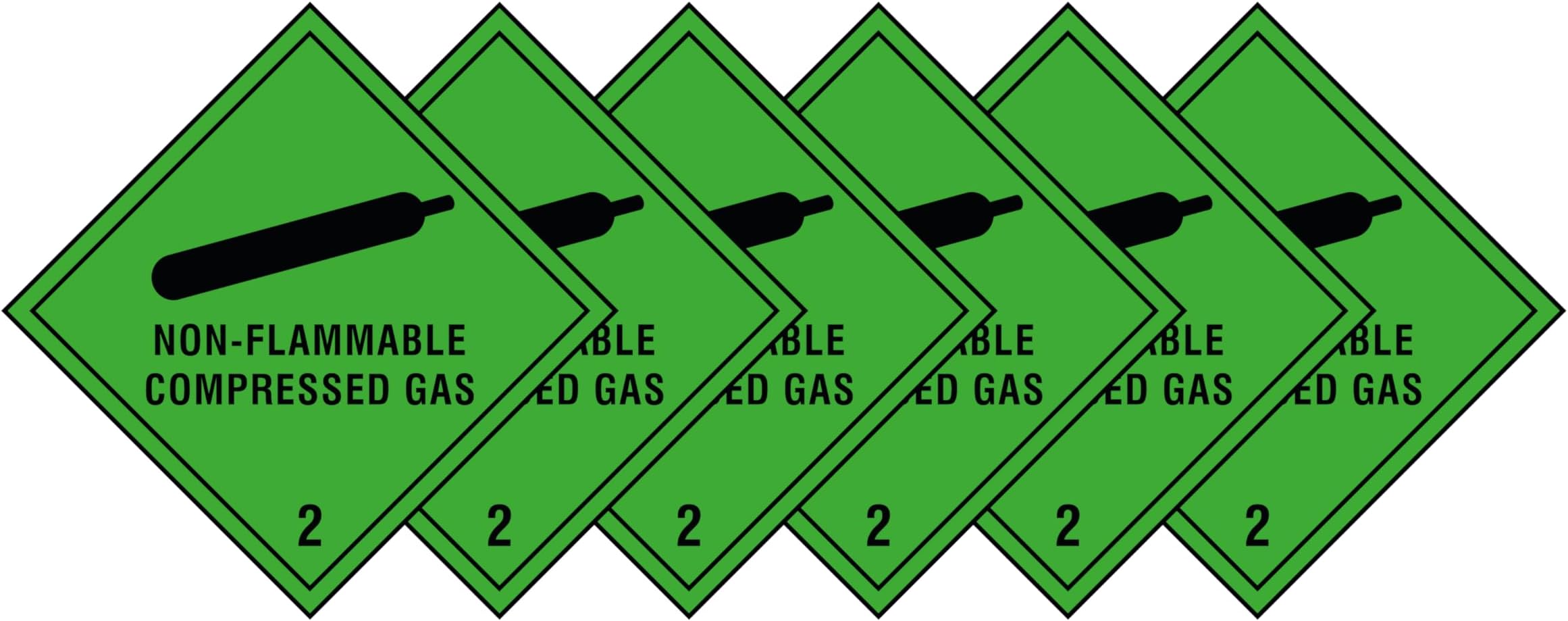 Non-Flammable Compressed Gas 2 Hazard Diamond Multi Pack 100mm x 100mm Strong Adhesive Vinyl Stickers for Safety (6)