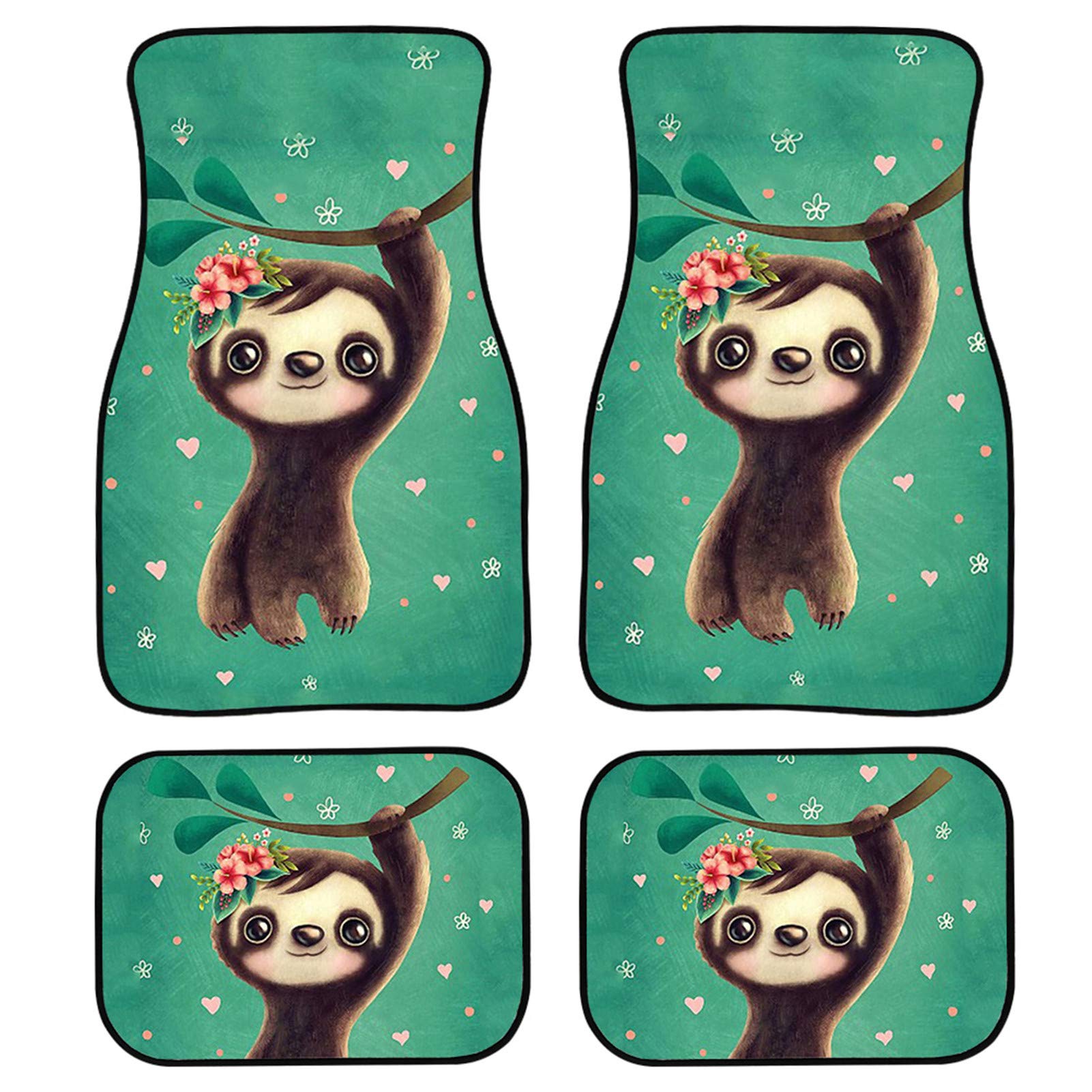 ELEQIN Cute Cartoon Sloth Bear Car Floor Mats Front & Rear Pritector Foot Pad Interior Auto Accessories Full Set 4piece Suited Most Auto,Sedan SUV Van