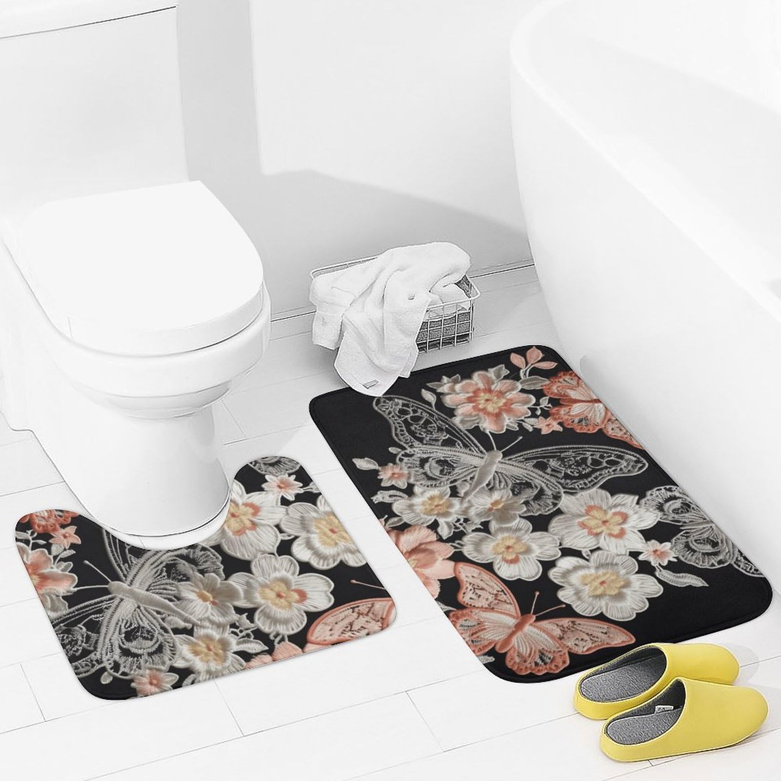 Tapis de bain absorbant et antidérapant avec broderie florale