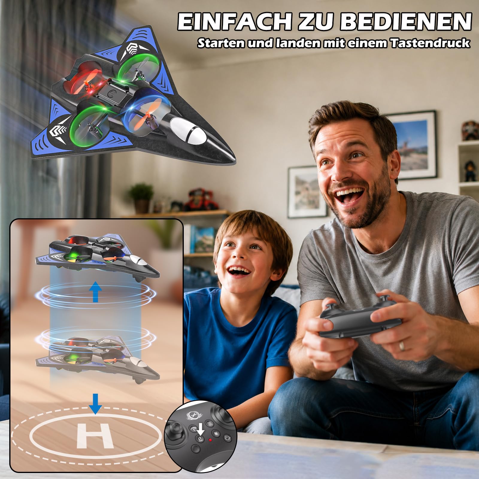 Doloowee RC Flugzeug Drohne für Kinder, RC Schaumstoff-Flugzeug mit Bunter LED-Beleuchtung, 360° Flip, Höhenhaltung, 2.4GHz Ferngesteuertes Flugzeug für Anfänger mit 2 Akkus