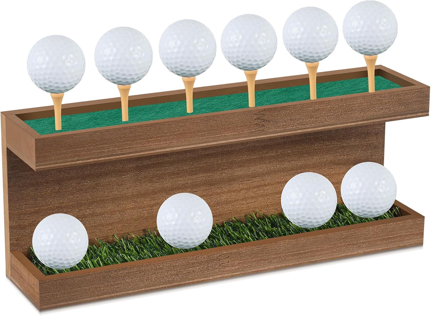 Menkxi Rustic Wood Golf Ball Holder 12.5 x 3 Inch Wall Mounted Vintage Display Stand Floating Shelf with Golf Tees for Christmas Storage Party Decor Supplies Brown