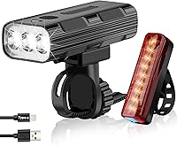 Vista 1 de Luces de bicicleta delanteras y traseras, juego de luces LED recargables para bicicleta de noche, 5+5 modos de iluminación, IPX5 impermeable, USB