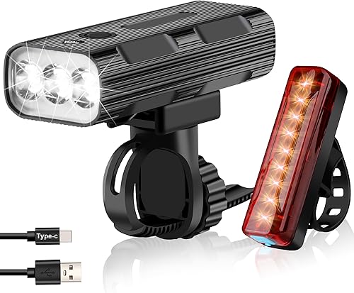 Luces de bicicleta delanteras y traseras, juego de luces LED recargables para bicicleta de noche, 5+5 modos de iluminación, IPX5 impermeable, USB