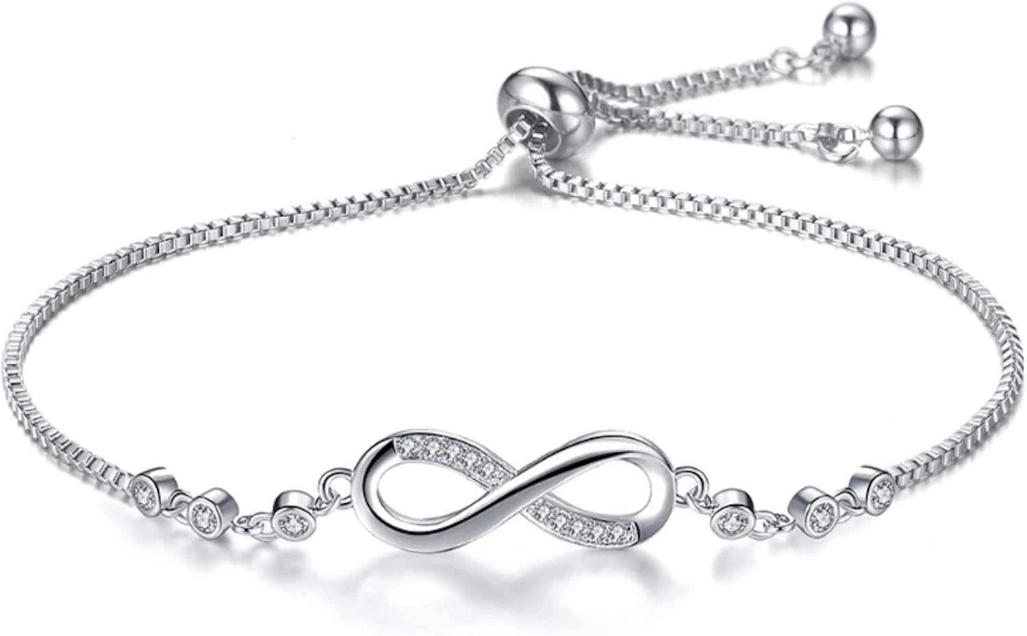 Nilu's Collection Infinity Shape Cubic Zirconia Diamond Bracelet for Women, Jewelry for Gift, Adjustable Charm Bracelet (Rose Gold Necklace + Bracelet)
