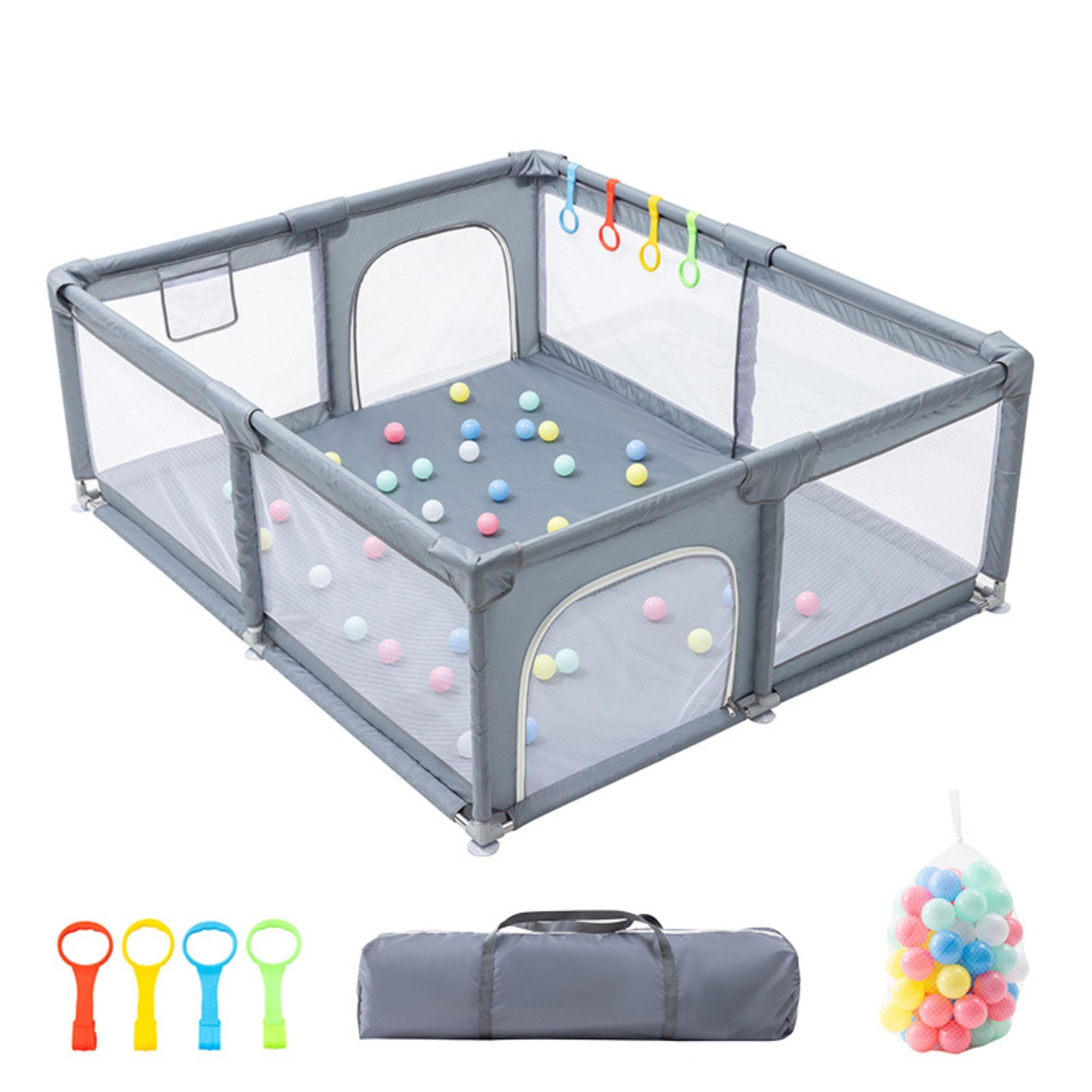 GLOKID Parque Bebé, 150 x 180 cm, modulable, gran parque infantil, bola marina, bolsa de almacenamiento, gancho, para el hogar