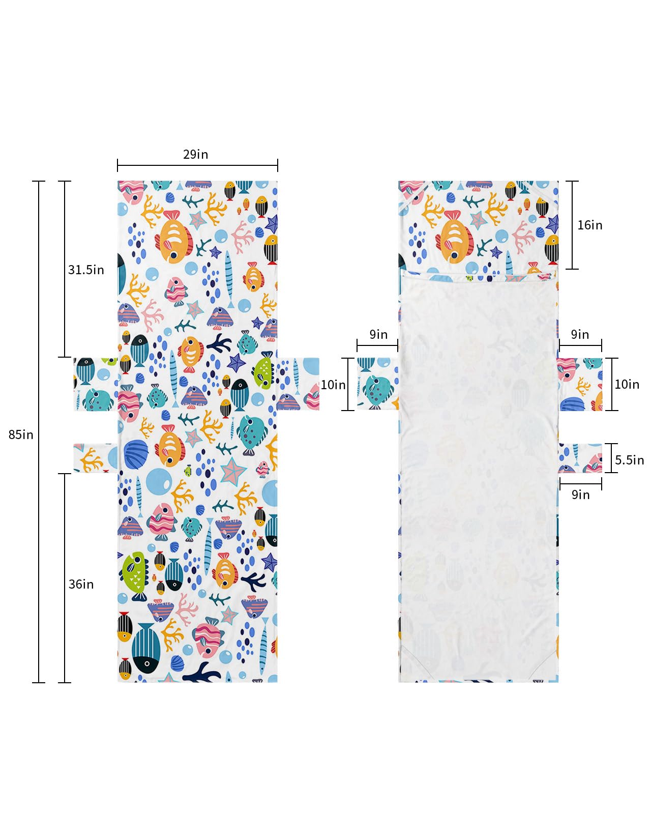 Coastal Beach Lounge Chair Towel Cover, Soft Chaise Lounge Towel with Side Pockets Patio Pool Chairs Cover for Beach/Pool Sunbathing 29x85 Colorful Cartoon Fish Coral