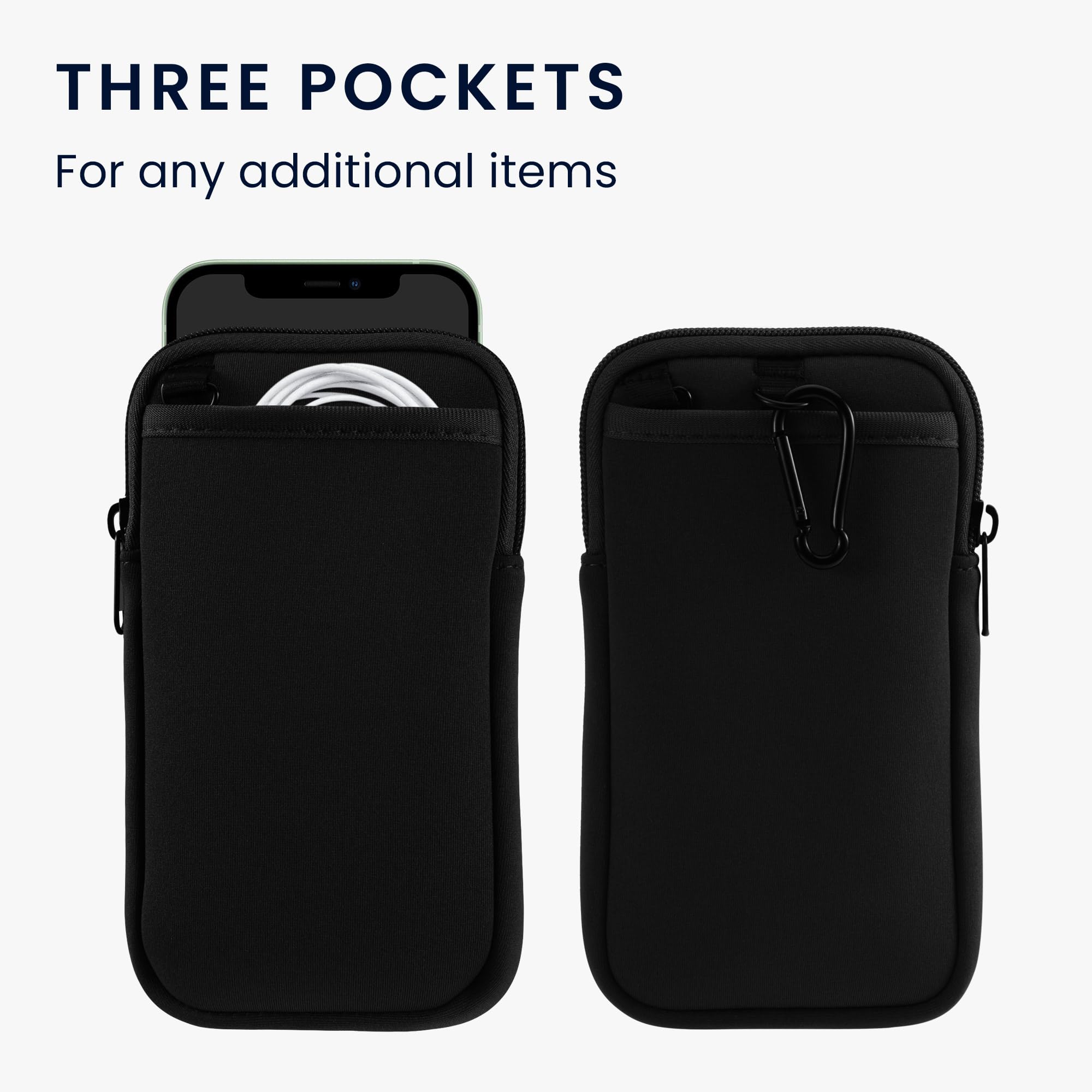 kwmobile Handy Tasche zum Umhängen für XL - 6,7/6,8" - Hülle mit Band - Neopren Cover mit Reißverschluss - 17,2 x 8,4 cm - Necklace Case in Schwarz