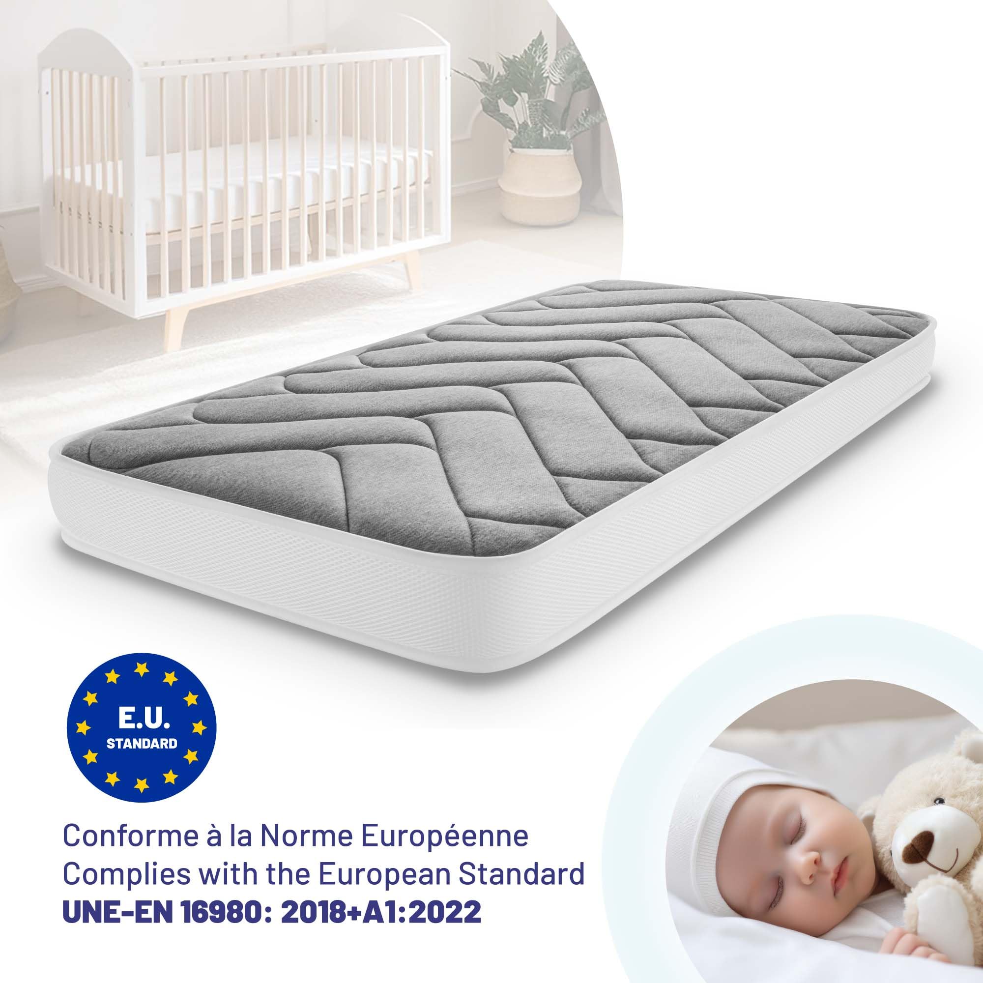 Naturalex Babymatratze 60x120 cm - Höhe 12 cm - Schadstofffrei & hypoallergen - Beidseitig verwendbar - Oeko-TEX Zertifiziert - Atmungsaktiv - Ideal für Babybett und Kinderbett - Level