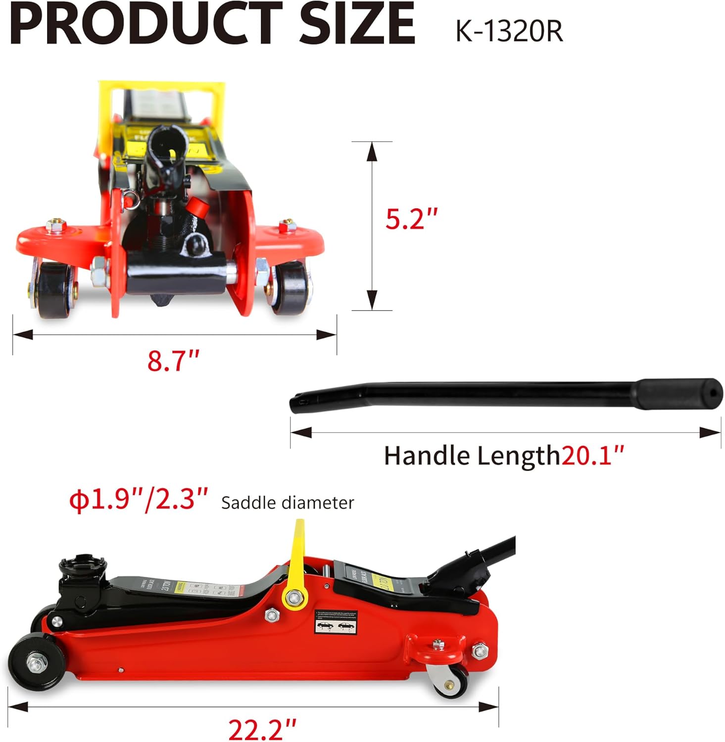 SSLine 2 Ton Floor Jack Automotive Portable Hydraulic Car Jack Heavy Duty Steel Low Profile Racing Floor Jack with Carry Bag - Lifting Range 3.3"-15.2" 4400LB Capacity