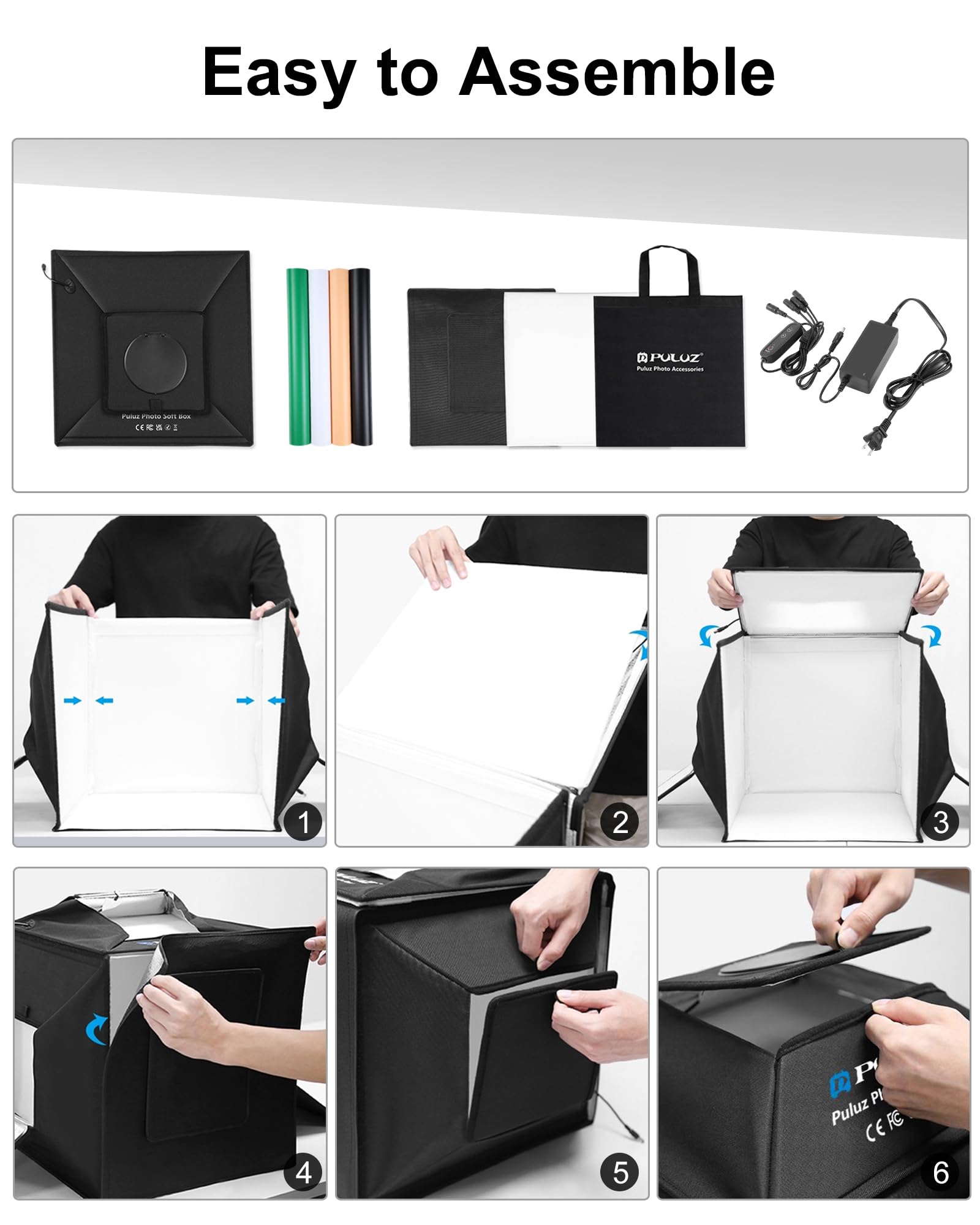 PULUZ Upgrade Light Box & Soft Box, 16"x16" Professional Shooting Tent with 480 LED Lights Photo Studio Light Box Photography with 4 Color PVC Backdrops for Jewelry and Product Photography — Amazon image 6