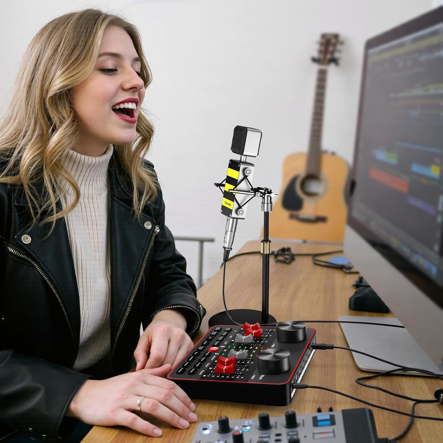 neculogy Podcast Equipment Bundle, Audio Interface with Cardioid Designer BM800 Mic for Gamer and All-in-One DJ Mixer, Perfect for Live Streaming, Singing, YouTube, Gaming