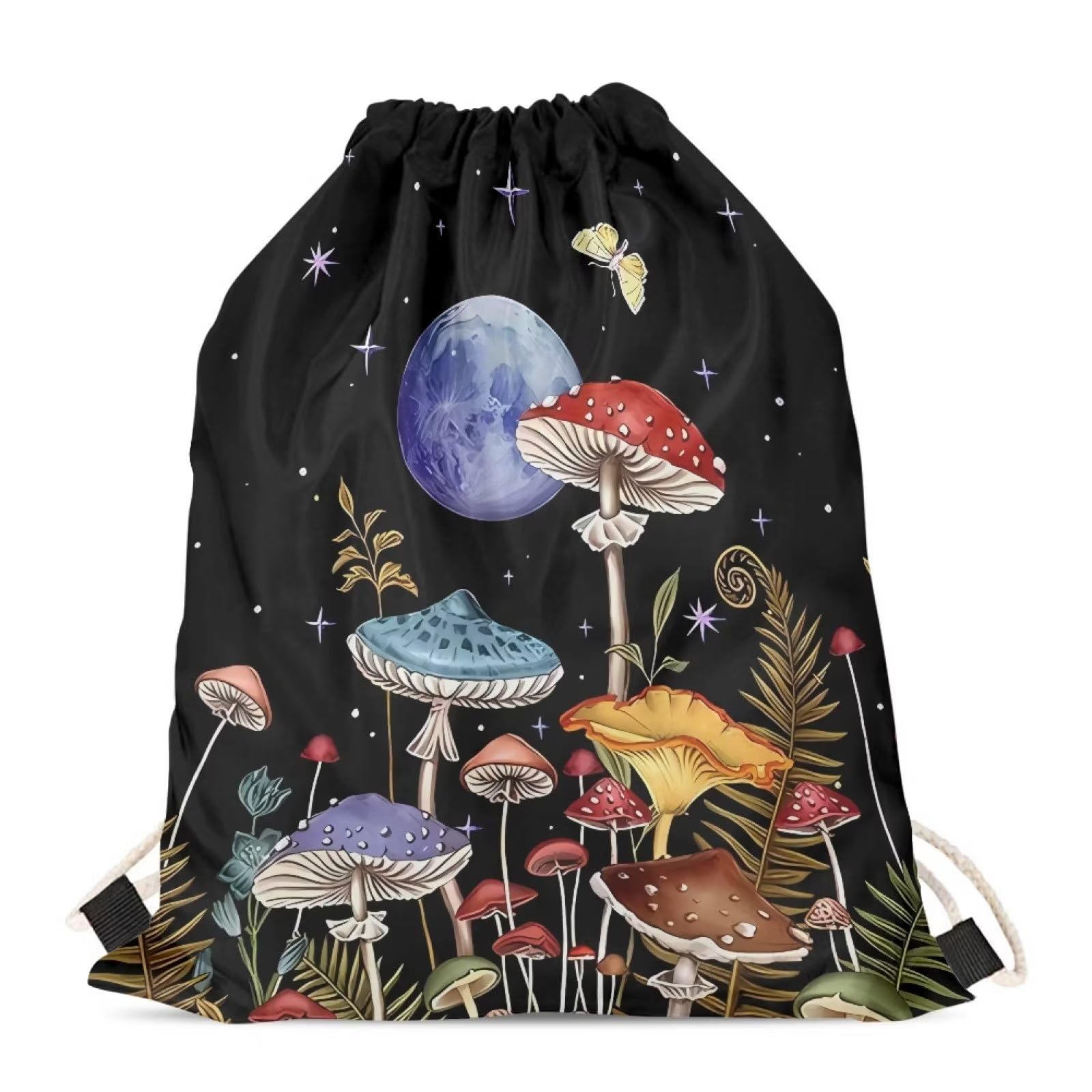 Showudesigns Butterfly Mushroom Drawstring Swim Bag for Children String Gymsack PE Cinch Sack Sport Hiking Gymbag Girls Travel Beach String Storage Moon Night โ image 1