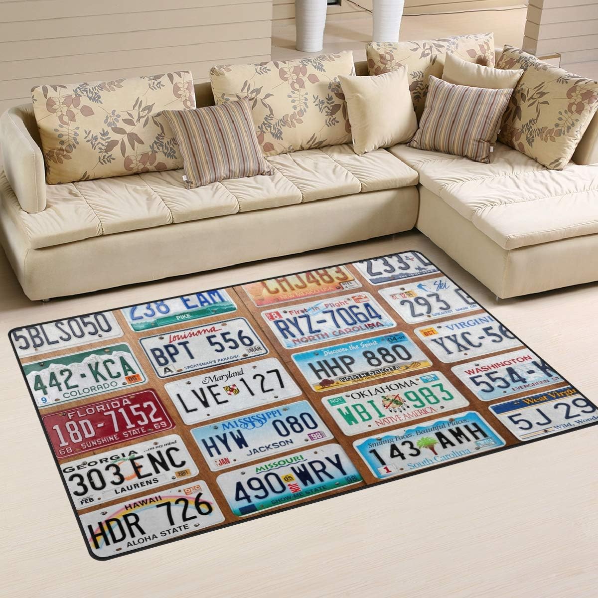 ALAZA Vintage Door Mat,Car Number Plates Floor Mat Non-Slip Doormat for Living Dining Dorm Room Bedroom Decor 60x39 Inch