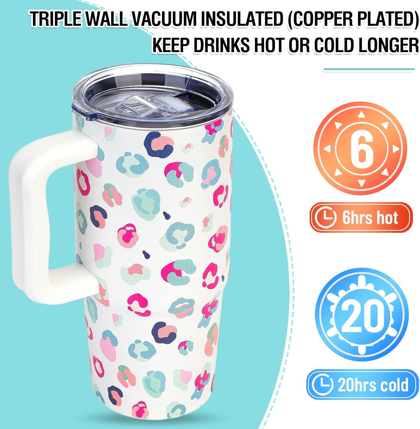 Zukro 24 oz Tumbler with Handle and Straw, Insulated Leak Proof Coffee Travel Mug with 2 Lids, Keep Drinks Hot or Cold, No Sweat Stainless Steel Cup for Home/Office/Car, Dishwasher Safe - Image 2