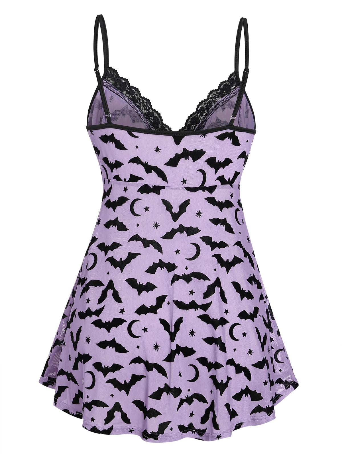 ROSE GAL Womens Plus Size Lingerie Chemise Sleepwear Halloween Bat Print Lace Trim Mesh Babydoll with Thong Panty: Purple 3X