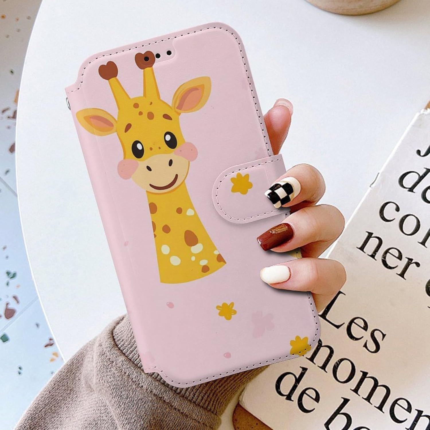 Cute Giraffe Compatible with iPhone 16/16 Plus/16 Pro/16 Pro Max/16 E Case Phone Wallet Card Holder Flip Cover with Wrist Strap