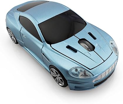 Wireless Sports Car Mouse, 3D Optical Mouse for Desktop Laptop PC Computer Mouse, LED Light 2.4GHz 1000DPI Mice for MD (Azure)