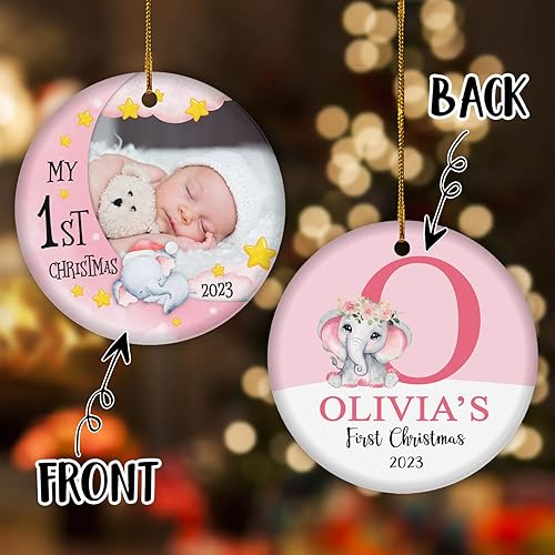 Vista 49 de TM TEEMAN Adorno de Navidad para bebé 2024, adorno personalizado de primera Navidad con foto, recuerdo de la primera Navidad del bebé, adorno Bebé 12