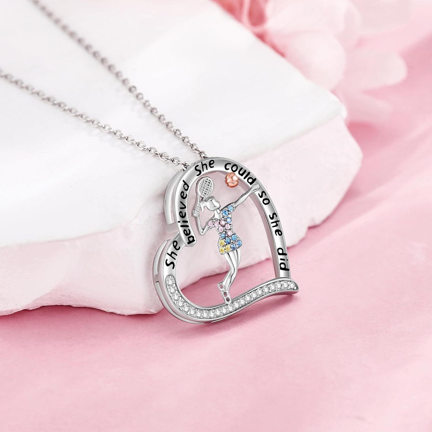 Sports Lovers Gifts for Women 925 Sterling Silver Tennis Necklace Sports Themed Pendant Jewelry for Tennis Players Lovers - Image 2