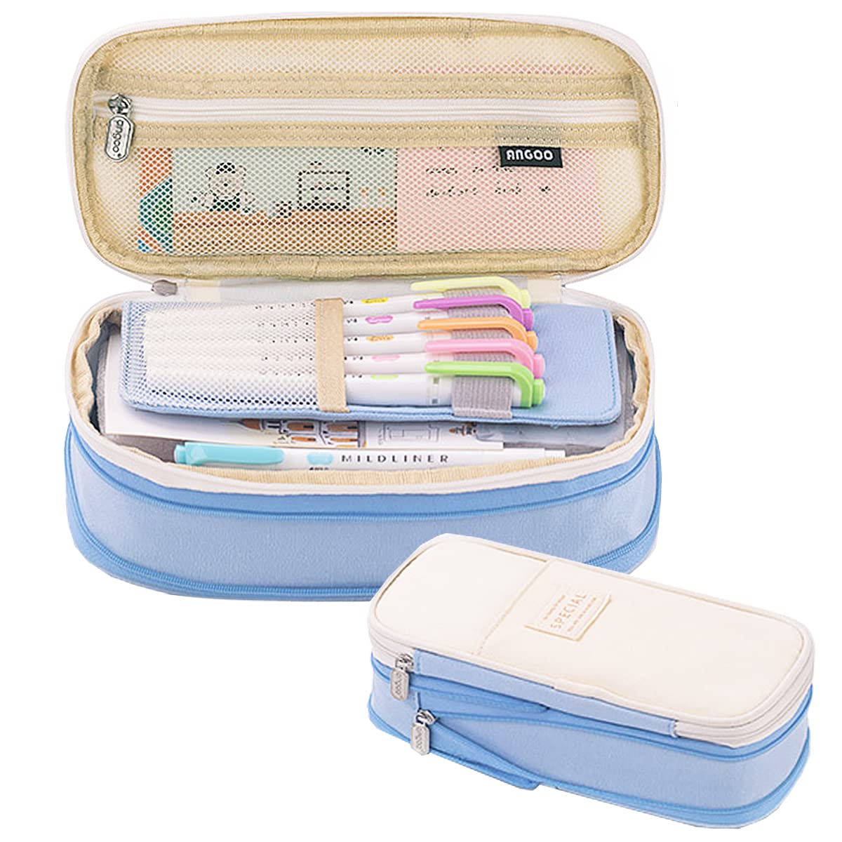EHOPE Big Capacity Pencil Pen Case Office Large Storage High Capacity Bag Pouch Holder Box Organizerfor Office Travel Holder Box(Light Blue)
