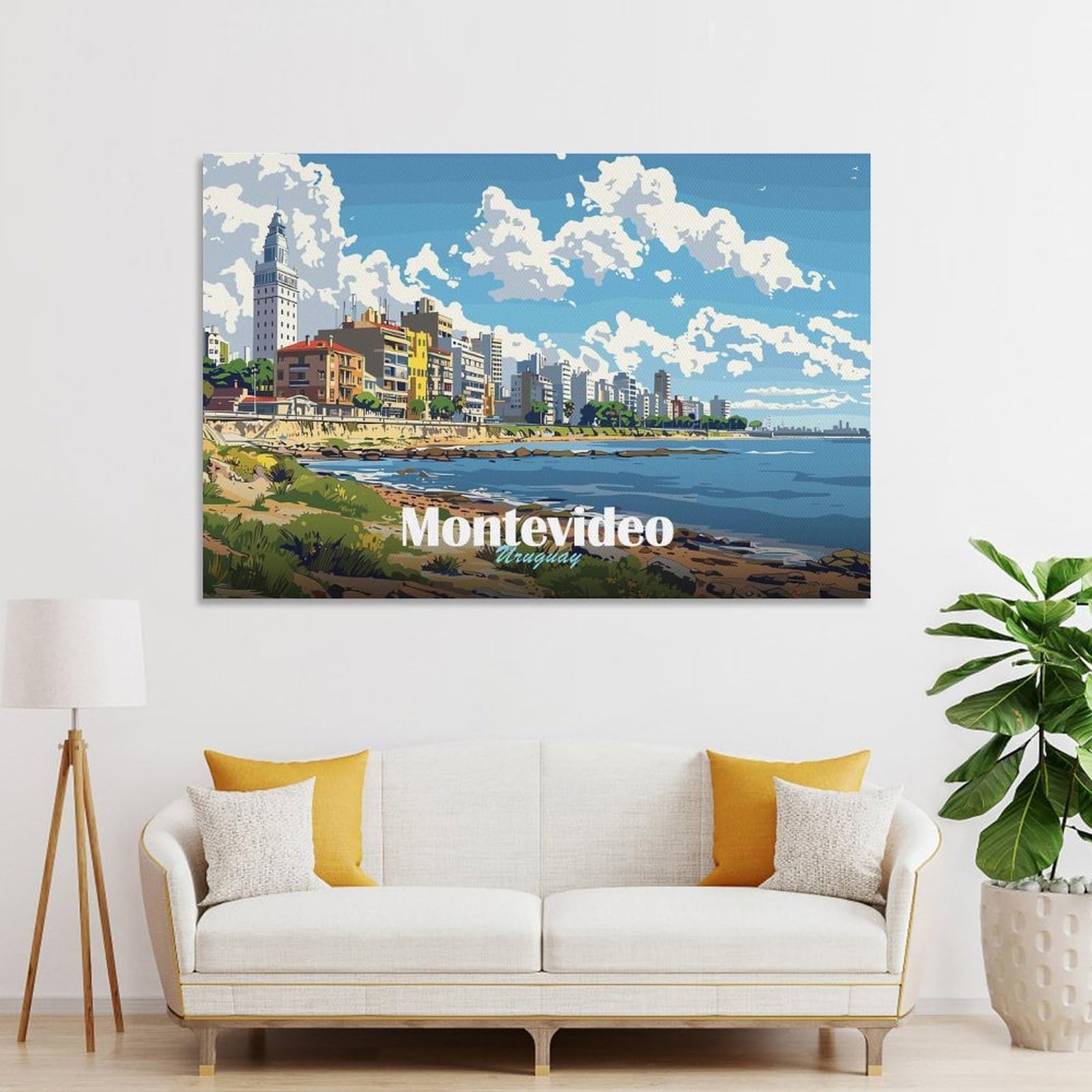 Junmoney Montevideo Cityscape Canvas Wall Art, 16x24inch(40x60cm), for Wall Displays, Bedrooms Or Room Updates, Ideal for Building A Coordinated Art Wall
