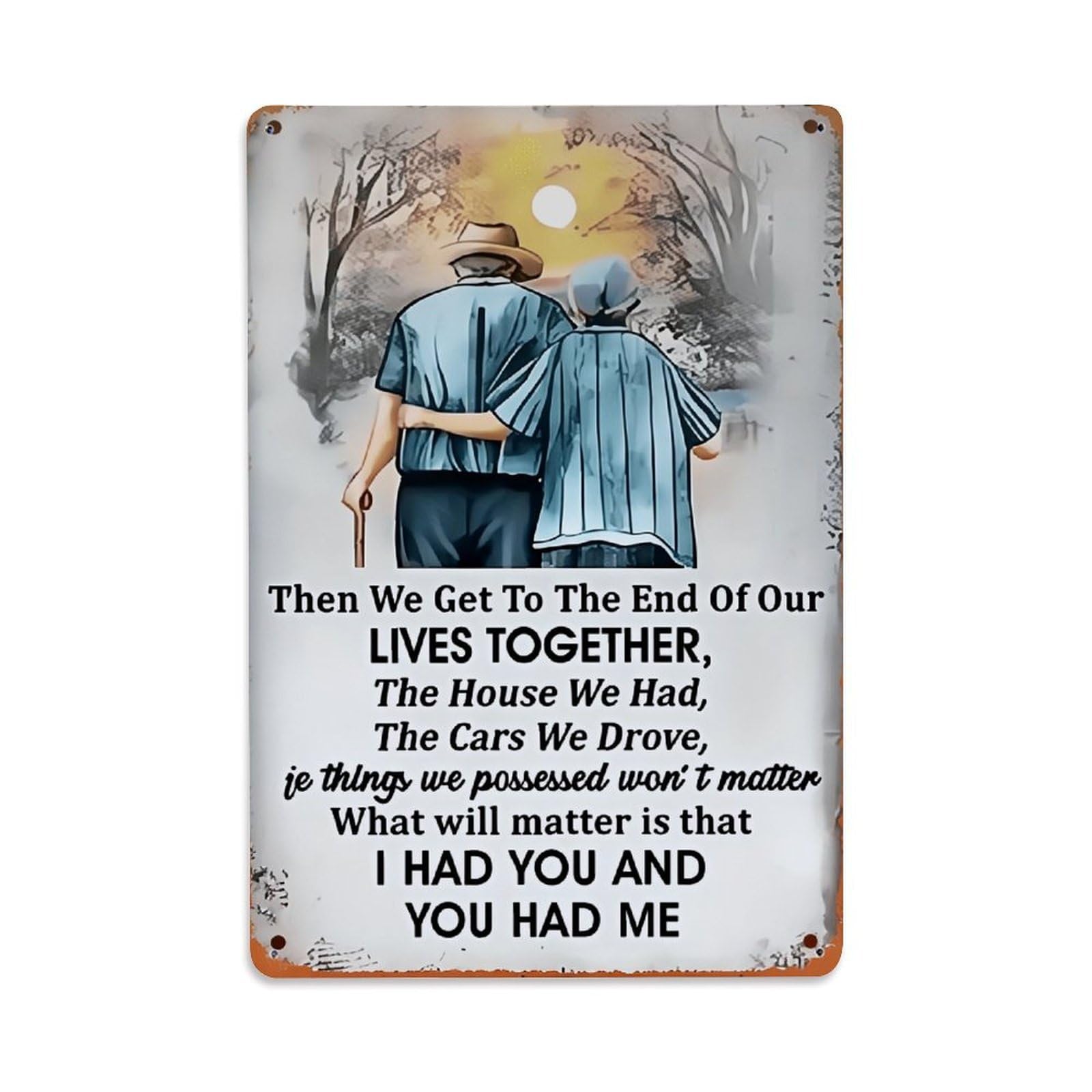Jdfenggu Vintage Old Couple Walking Together Sunset Retro Metal Tin Sign, Decor Art Poster For Bar, Home, Man Cave, Kitchen, Laundry Room Gift 8X12inch