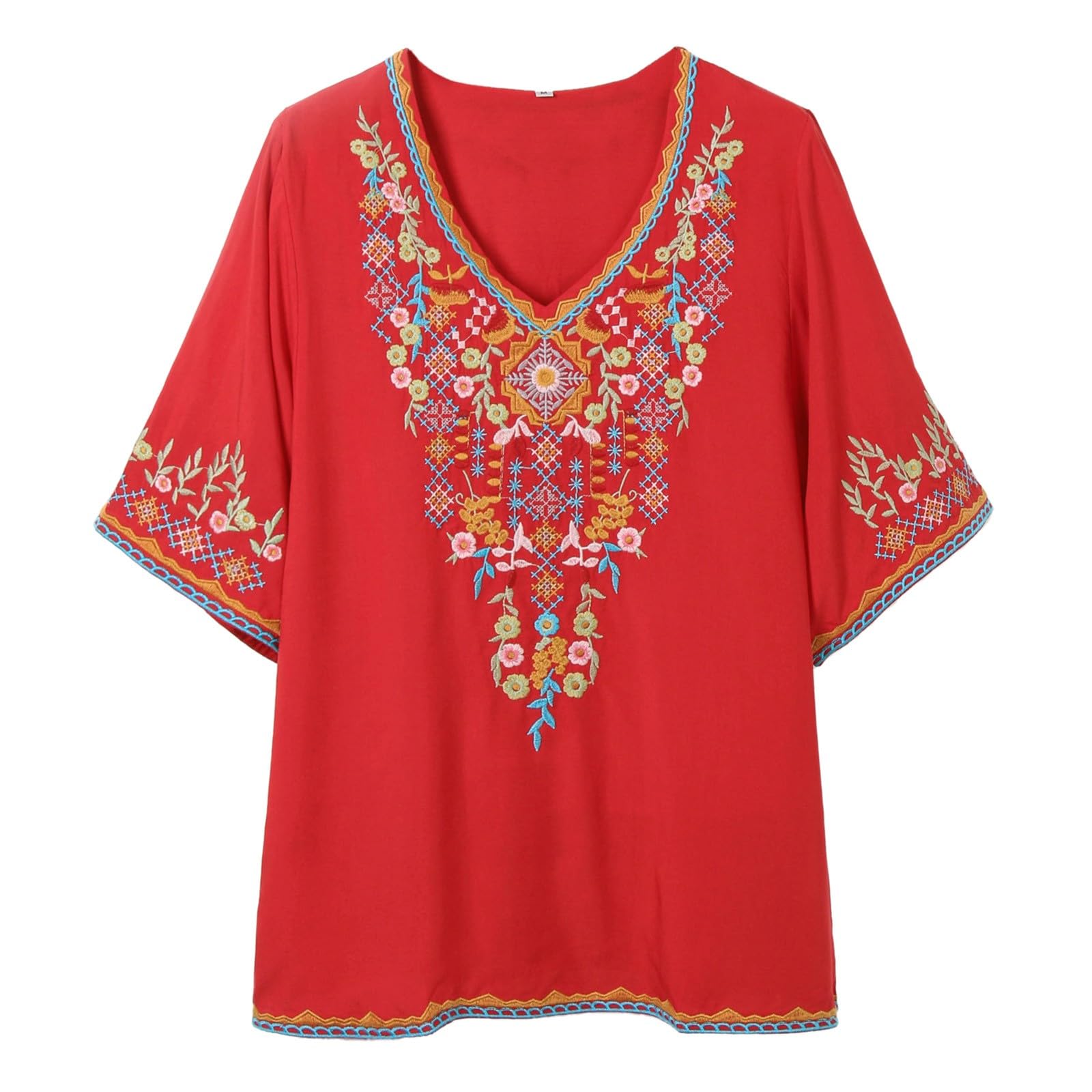 Hauts brodés pour femme - Été - Manches courtes - Style bohème - Décontracté - Style hippie