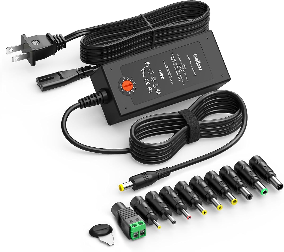 Belker 45W Universal 5V 6V 7.5V 9V 12V 13.5V 15V AC DC Adapter Power Supply for Household Eletronics LCD LED Strip Light Router HUB Speaker Smart Phone Tablet - Support Amps 0.5A 1A 2A 3A 3000mA Max.