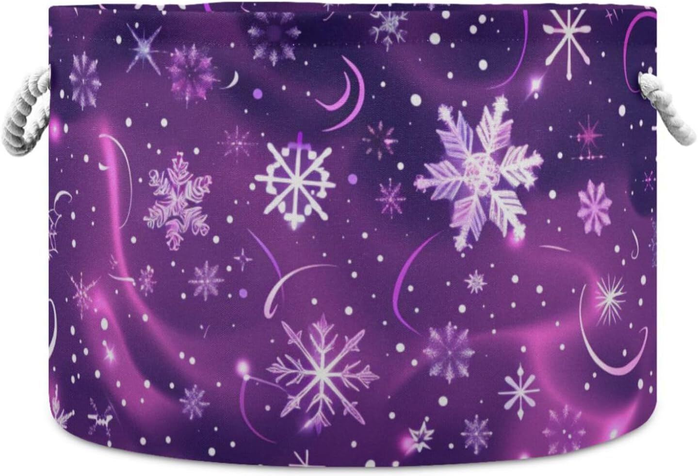 senya Christmas Basket Storage, Purple Pink Snowflakes Storage Bin Box Laundry Hamper Organizer Bag with Handles for Clothes