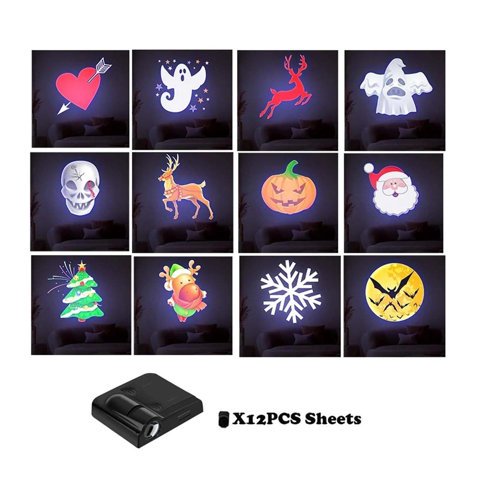 Proyector de Halloween, Proyector Led de Halloween, luz nocturna, Calavera, fantasma, proyecto de Navidad, lámpara de pared de fondo, decoración for fiesta de dormitorio, foto Prop(Style A)
