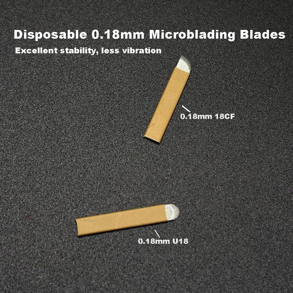 50 agujas de microblading de 0,18 mm en forma de U, 18 pines, desechables, para maquillaje permanente, ideales para tatuajes. Pluma manual (TB-PDH Blades-0.18mm U18-50pcs)