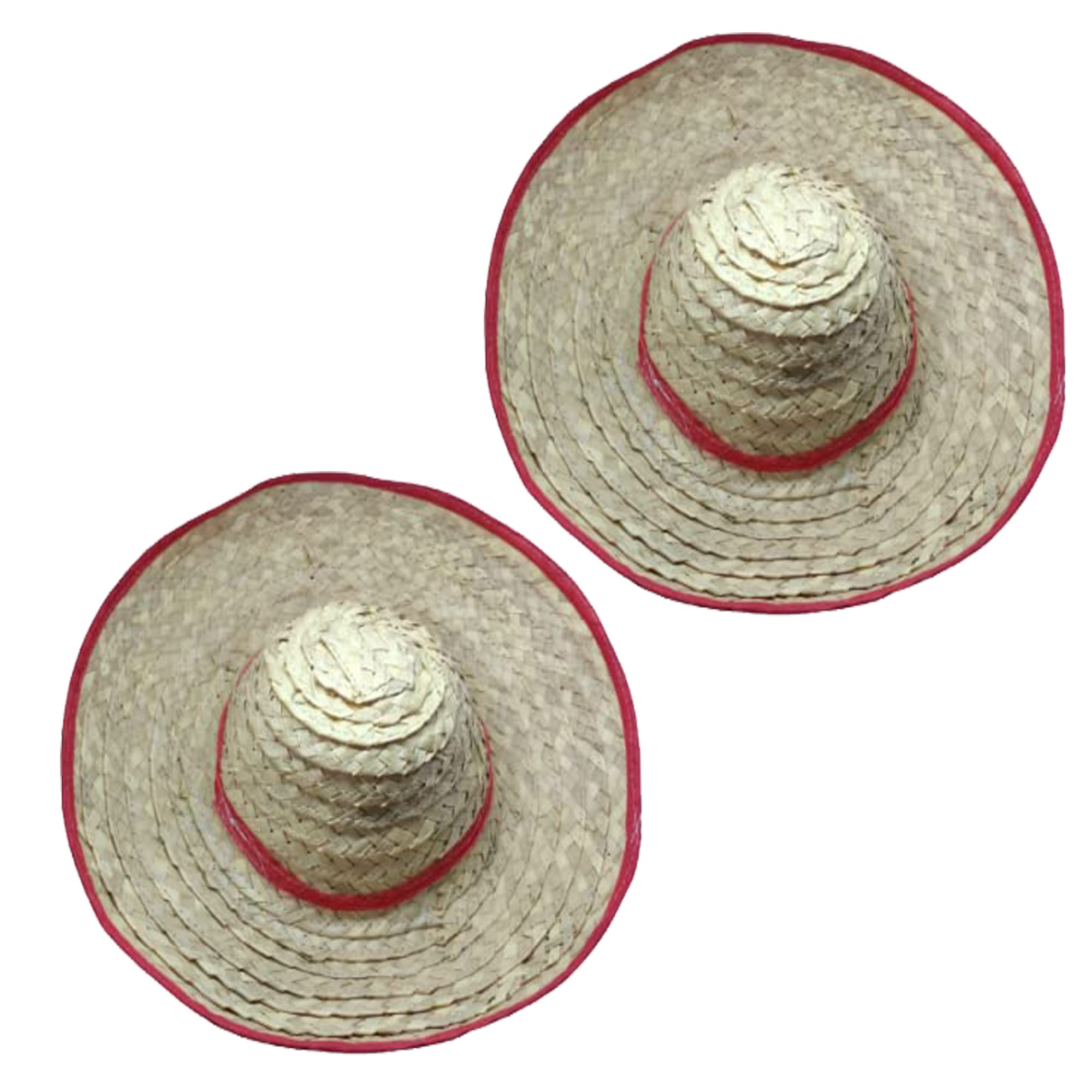 Palm Leaf Hat - Handcrafted Round Palm Leaf Straw Hat for Men, Women & Kids - Sun Protection Hat for Summer - Ideal, Outdoor, Beach, Boating & Poolside - Pack of 2 - Red