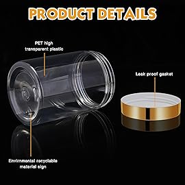 Patelai 4 Pieces Round Wide-mouth Leak Proof Plastic Container Jars with Lids for Travel Storage Makeup Beauty Products Face Creams Oils Salves Ointments DIY Making(10 Ounce,Gold)
