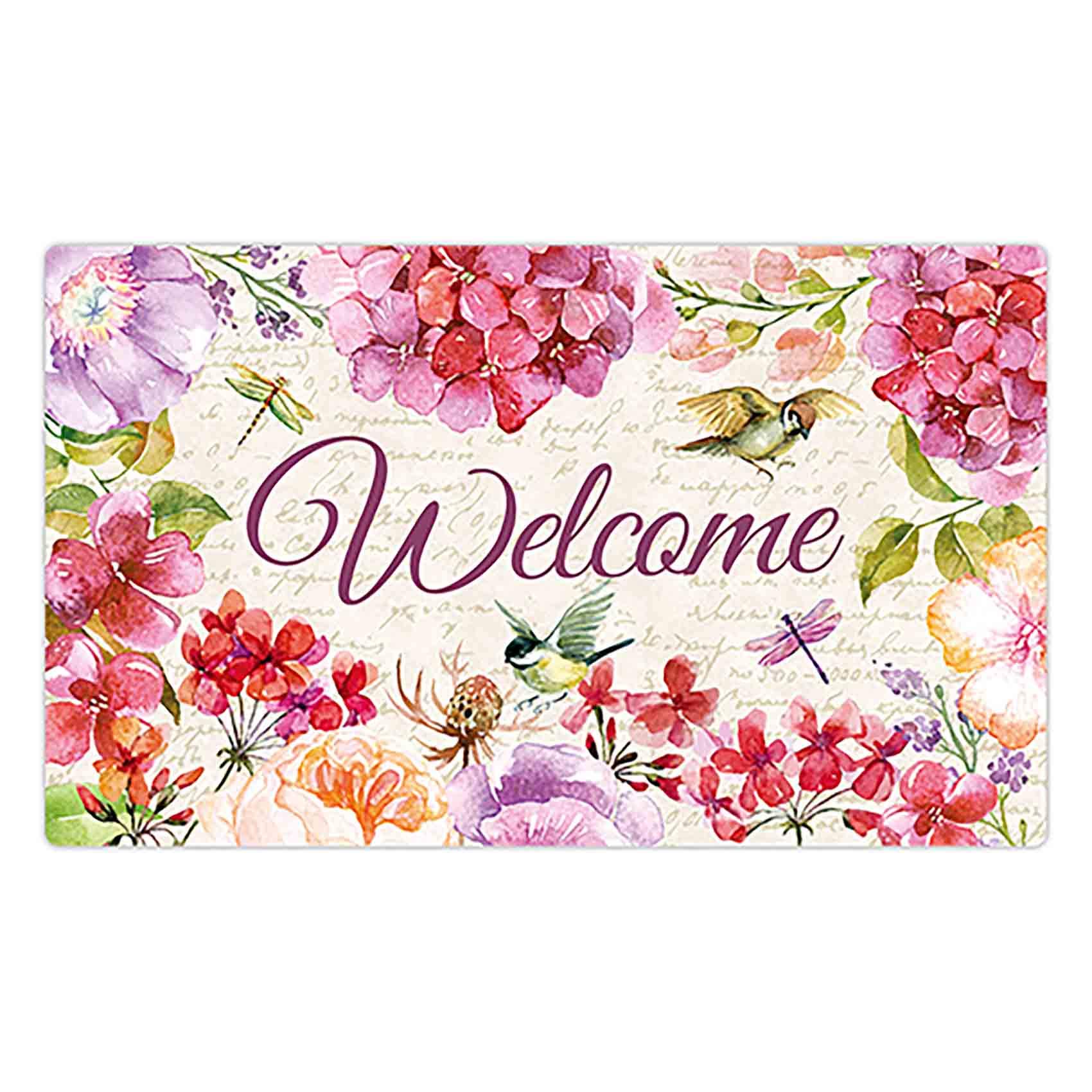 Morigins Welcome Spring Flower Floral Door Mat Indoor Rubber Outdoor Mats Non Slip 18x30 inch