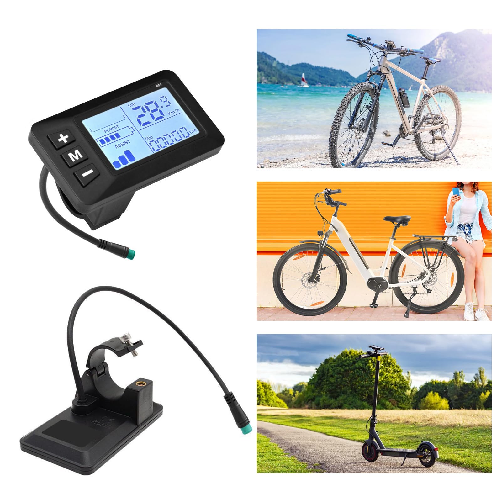 Misuratore Display LCD per Bici Elettrica, Schermo del Pannello di Controllo del Misuratore Display Bici Elettrica 24V 36V 48V, Contachilometri Tachimetro per la Modifica